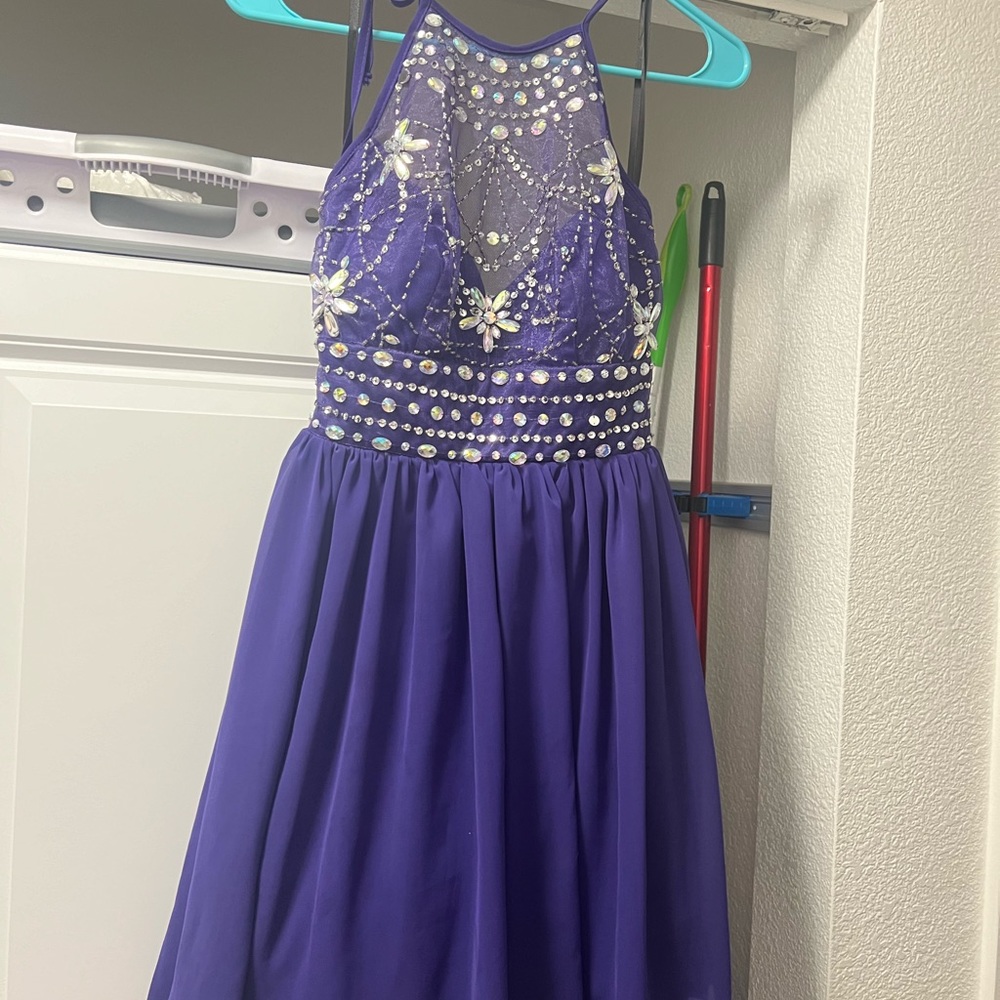 Purple Jeweled Junior Homecoming Dress